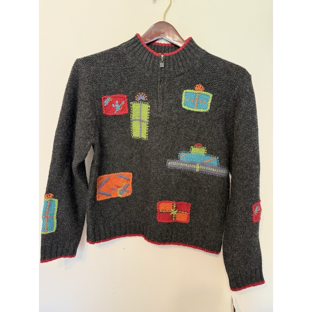 Woolrich Wool Sweater Women M Quarter‎ Zip Christmas Present Embroidery Holiday